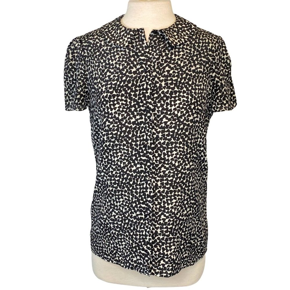 Saint Laurent 2014 Heart Print Silk Blouse Size 8 Button Front Shirt